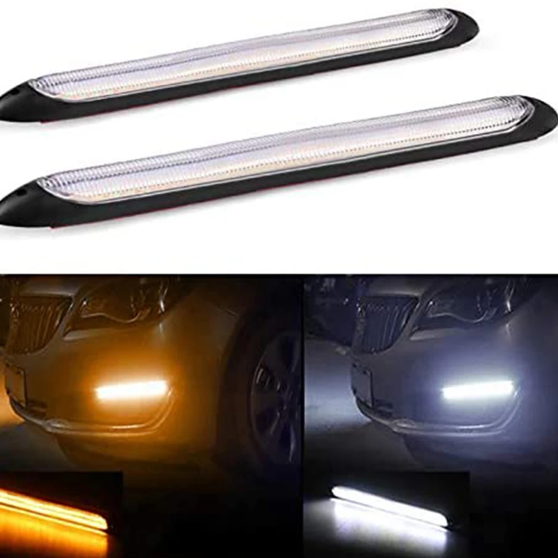 

2pcs Led Car DRL Daytime Running Light Strip Universal Auto Headligth With Yellow Turn Signal Lamp Squarential Flow Day Lights