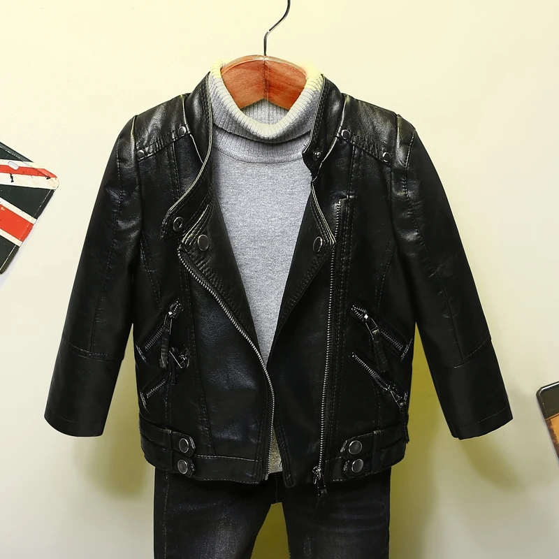 

4-14T Girls Leather Jackets for Boys Childrens Autumn Pink Red Black Coats Korean Kids Pu Leather Collar Zipper Fashion Coats