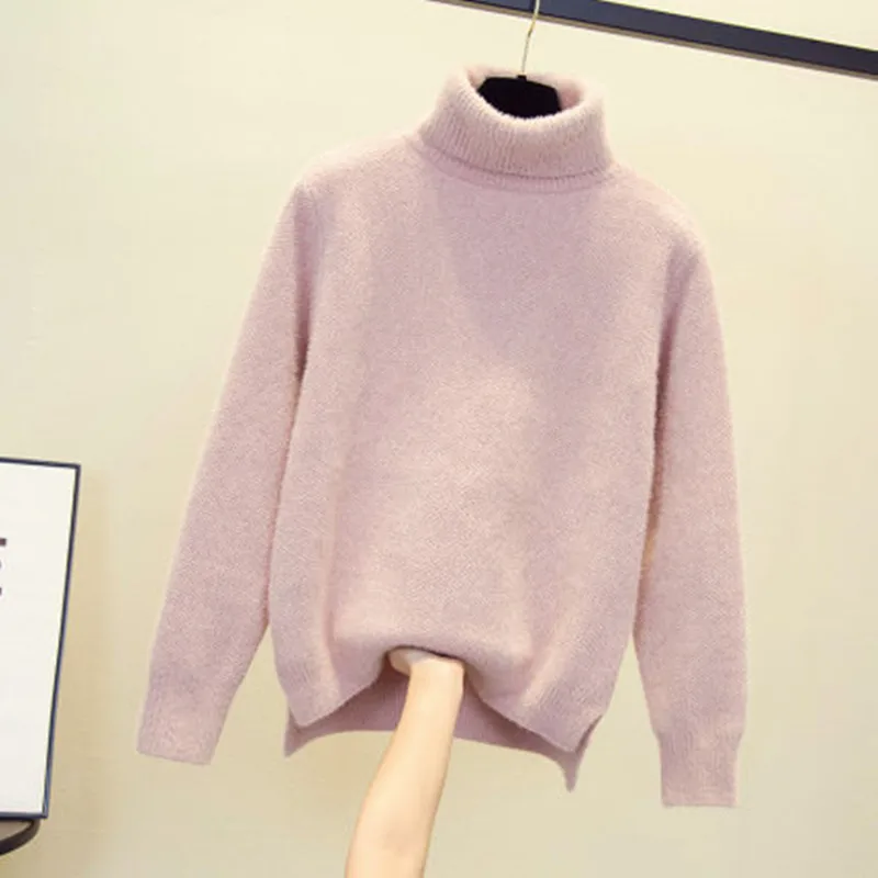 Свитер женский из шерсти норки с высоким воротником на осень и зиму | Женская