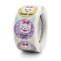 50 500pcs thank you sticker cute cat round decor sealing labels for order business christmas packing gift bag envelope aesthetic