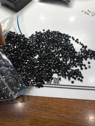 

10 piece 1.2mm 20 pieces 1.6mm 10 piece 1.9mm 5 pieces 2mm 5 piece 2.5mm Black moissanite of best quality