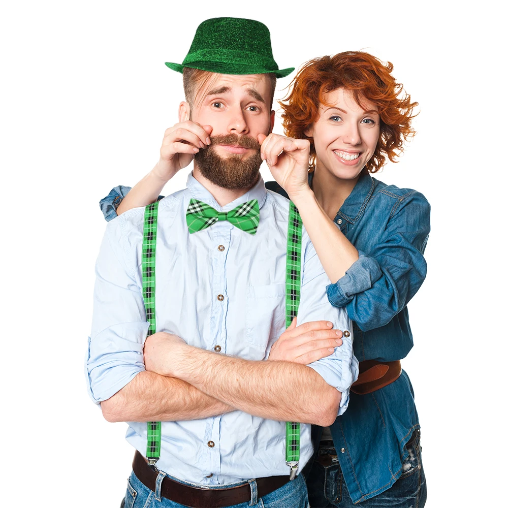 День Святого Патрика ирландский зеленый Федора шляпа подтяжки галстук бабочка