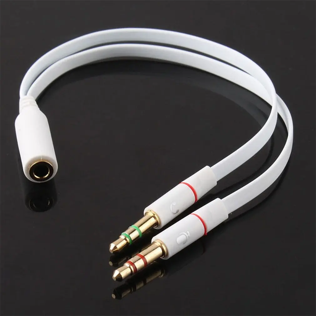 

3.5mm Gold Plated Audio Mic Y Splitter Cable Headphone Adapter Female to 2 Male Cable for PC Laptop Etc White Stock