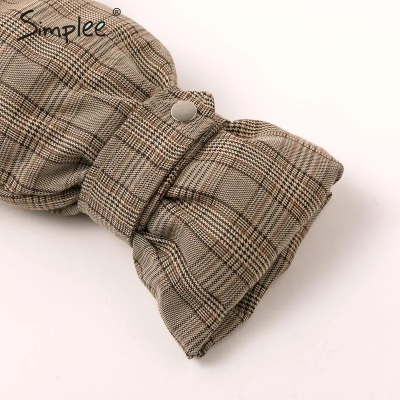 Simplee винтажная теплая клетчатая Женская парка толстая на шнуровке с карманами