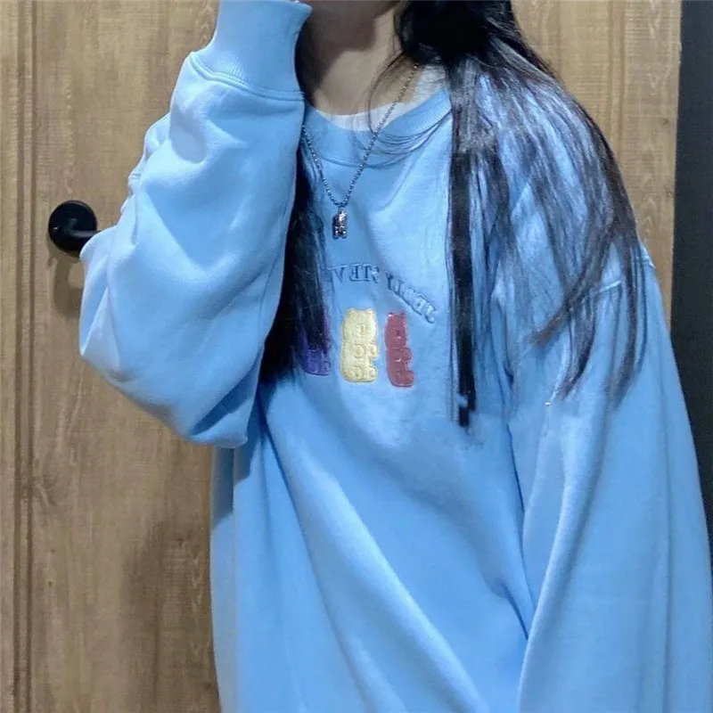 Harajuku Cotton Crew Neck Women Sweatshirt Hoodies Kawaii Clothes Korean Style Autumn Winter Long Sleeve Sweetshirts Oversized