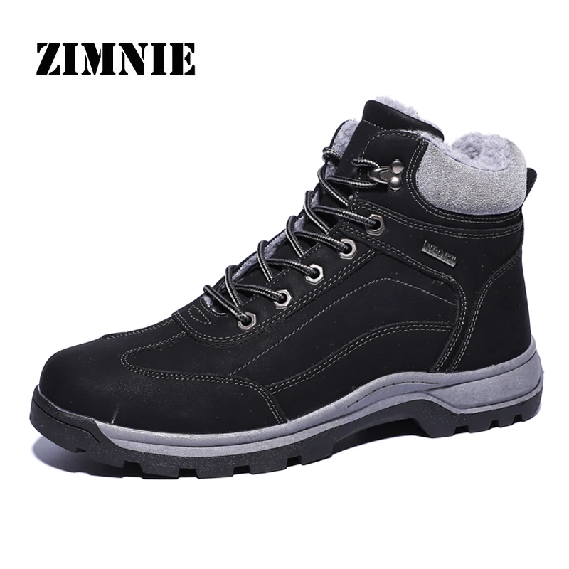

ZIMNIE New Big Size 39~48 Leather Men Warm Plush Boots Autumn And Winter Men High-Top Fashion Ankle Boot Men's Working Shoes