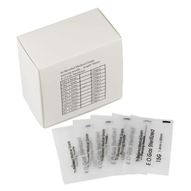 Одноразовые Стерильные иглы для пирсинга тела 12 г/14 г/16 г/18 г/20 г 100 шт.