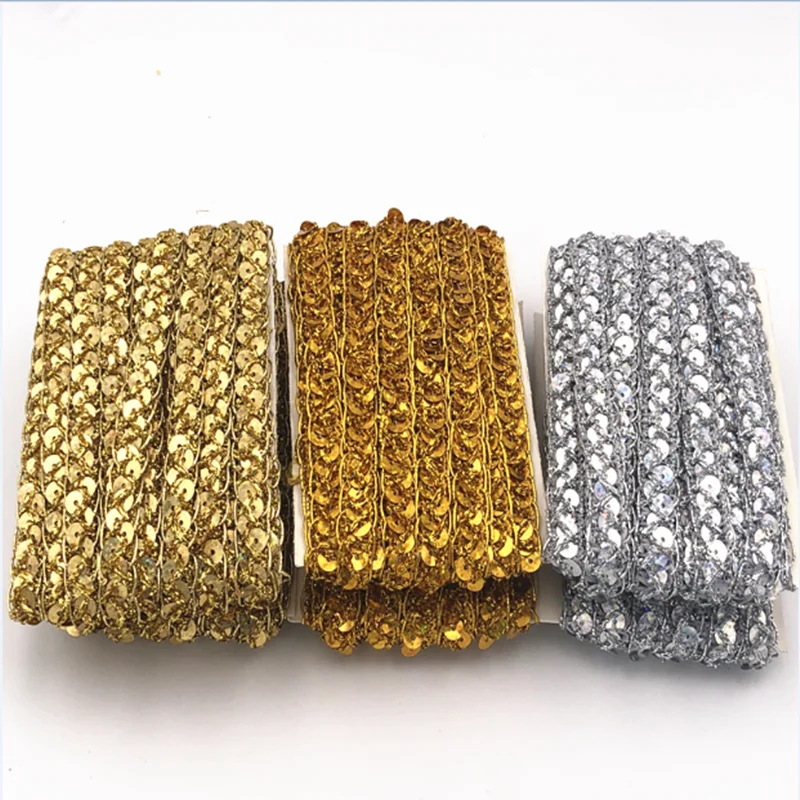 

10Yards 1Cm Gold/Silver Sequins Lace Home Decor Ethnic Dance Costumes DIY Wedding Handmade Crafts Heara Neckwear Accessories