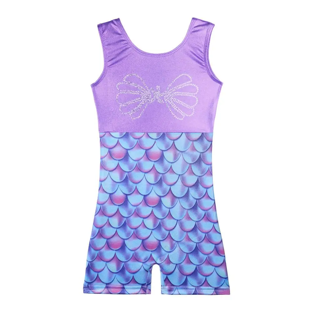

BAOHULU 2021 Blue Purple Gymnastics Leotards for Girls Sequins Scale Pattern Unitard Biketard Child Ballet Dance Costume