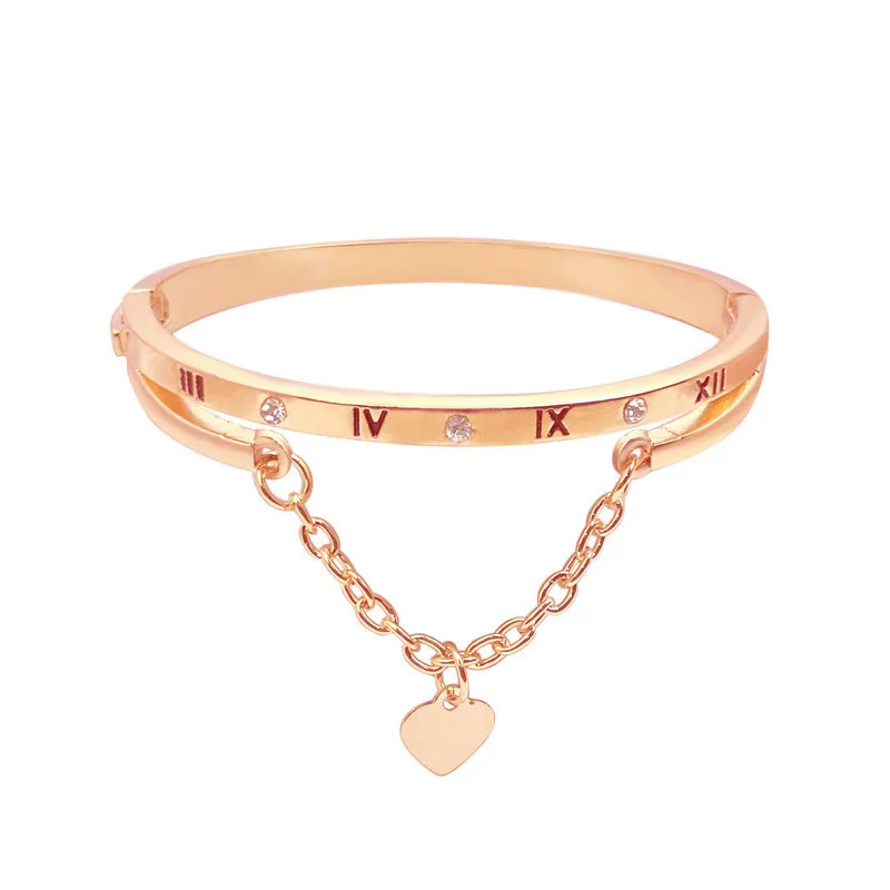 rose gold Лидер продаж, Роскошные браслеты из нержавеющей стали розового золота, женский браслет с сердечком и надписью Forever Love для женщин, Знаменитые ювелирные изделия - Окраска металла: rose gold