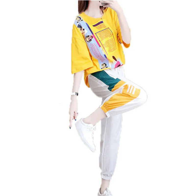 

Tracksuit Women 2021 New Summer Fashion Loose Casual Streetwear Student Tshirt Pants 2 Piece Set Sports Outfits Female