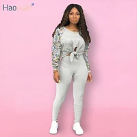 haoyuan splash ink two piece loungewear outfits long sleeve bandage crop tops sweatpants fall clothes sexy club matching sets