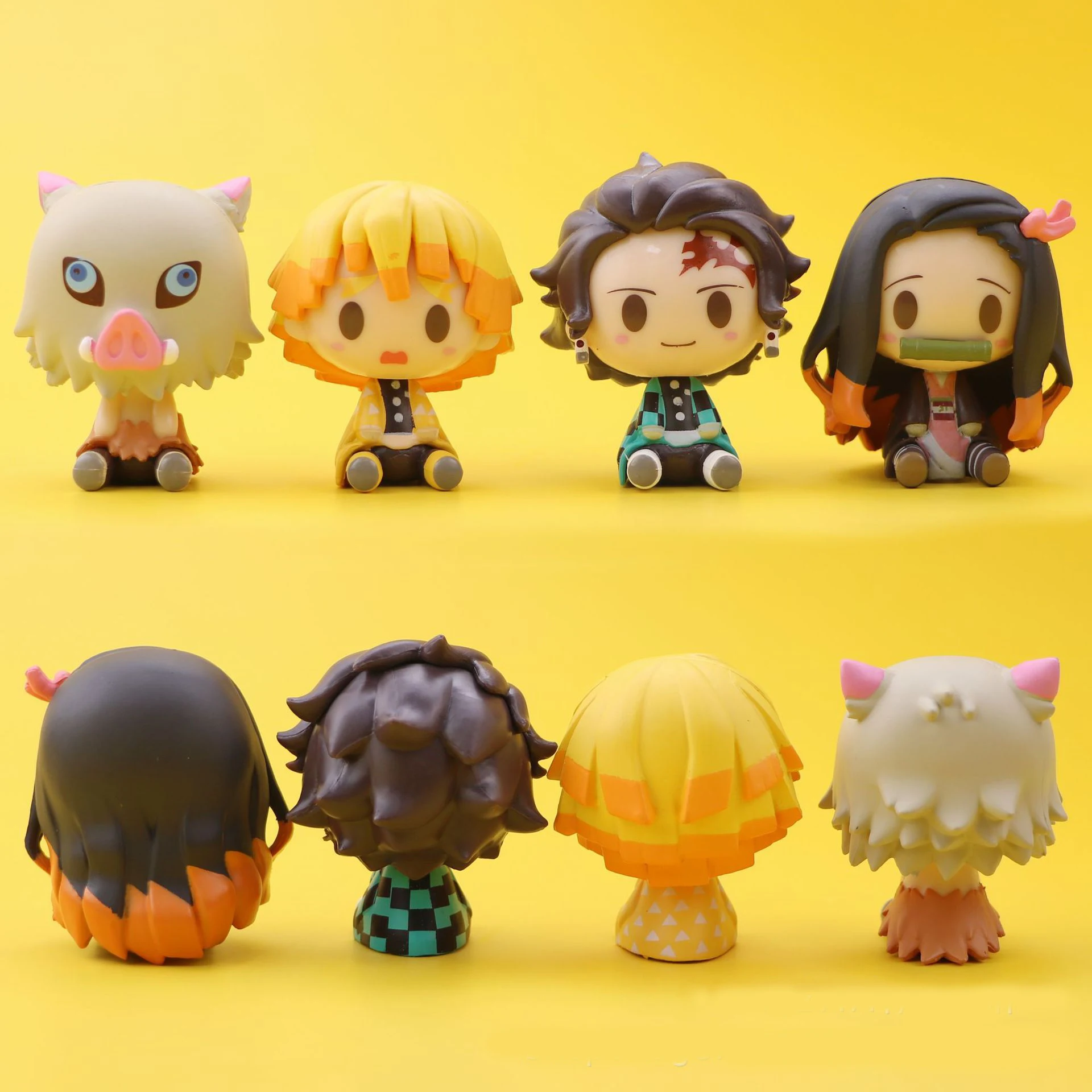 

4pcs/lot Anime Demon Slayer kawaii cute Tanjirou Nezuko Zenitsu Inosuke sitting Q model figures desktop ornament