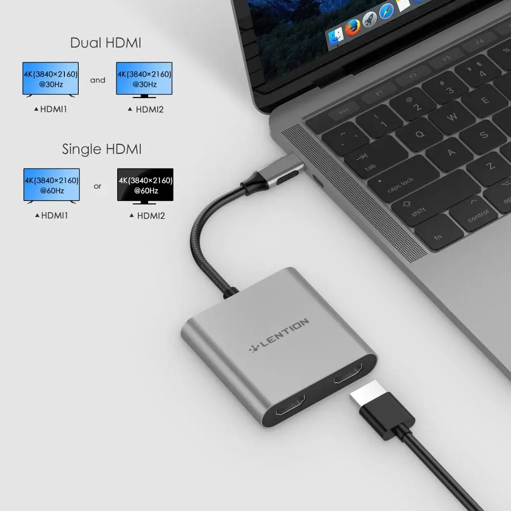 USB C к 2 HDMI Dual 4K отображает цифровой AV адаптер для 2020 2016 MacBook Pro Mac Air/iPad Dell XPS 13/15 Surface