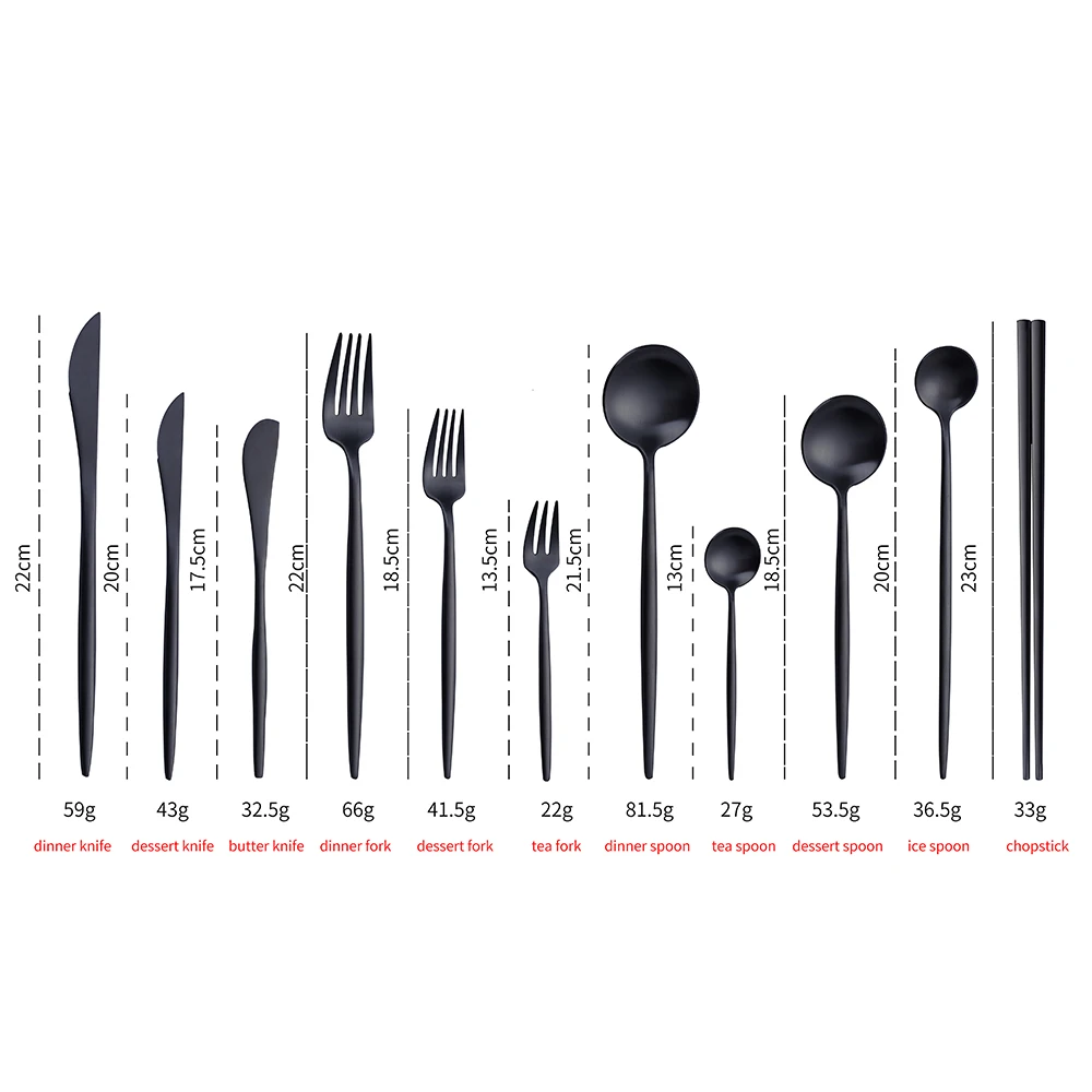 

Black Matte Cutlery Set Salad Fork Dinner Spoon Butter Knife Steel Dinnerware Chopsticks Teaspoon Dessert Stainless