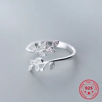 bitwbi hot personality 925 sterling silver crystal leaf rings for women wedding jewelry adjustable antique finger ring anillos