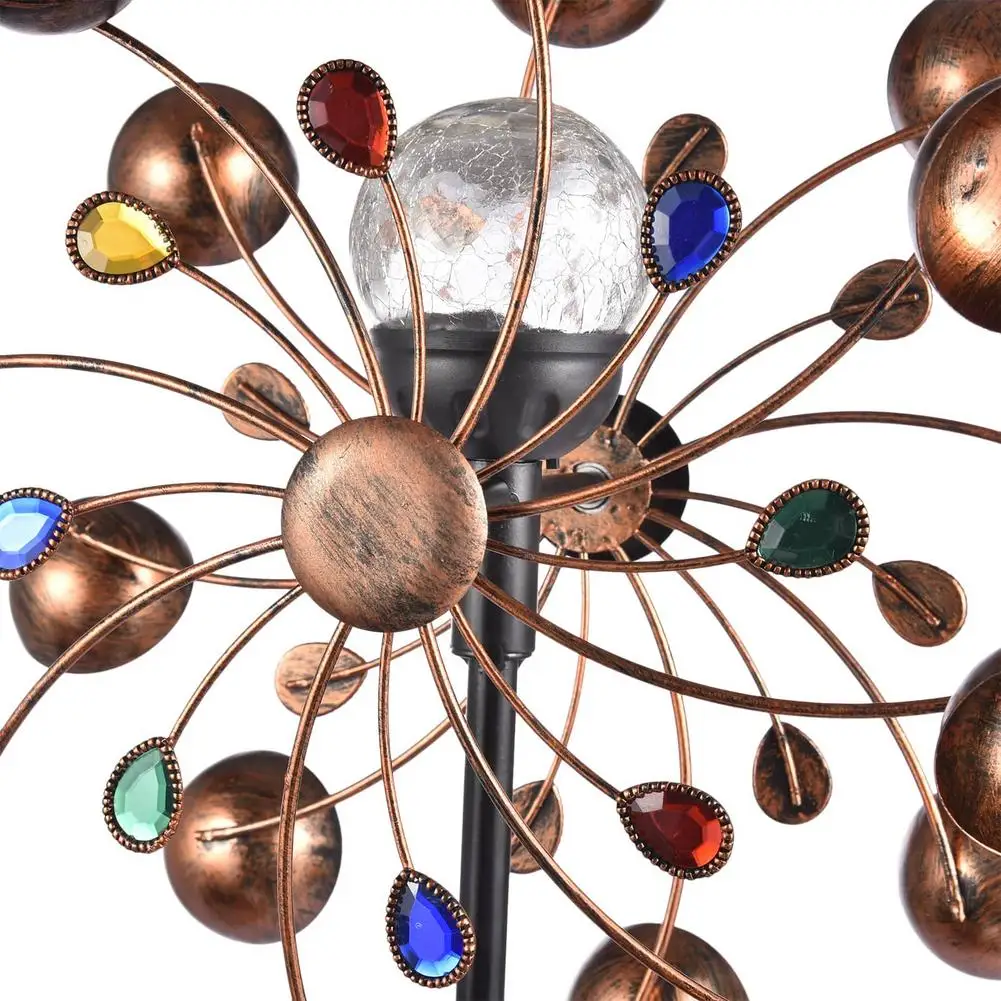 Jual Spinner Angin Bertenaga Surya Logam Dengan Lampu LED Multi-warna Taman Kincir Angin Tiang Halaman Rumput Seni Dekorasi Ornamen Lanskap Panas