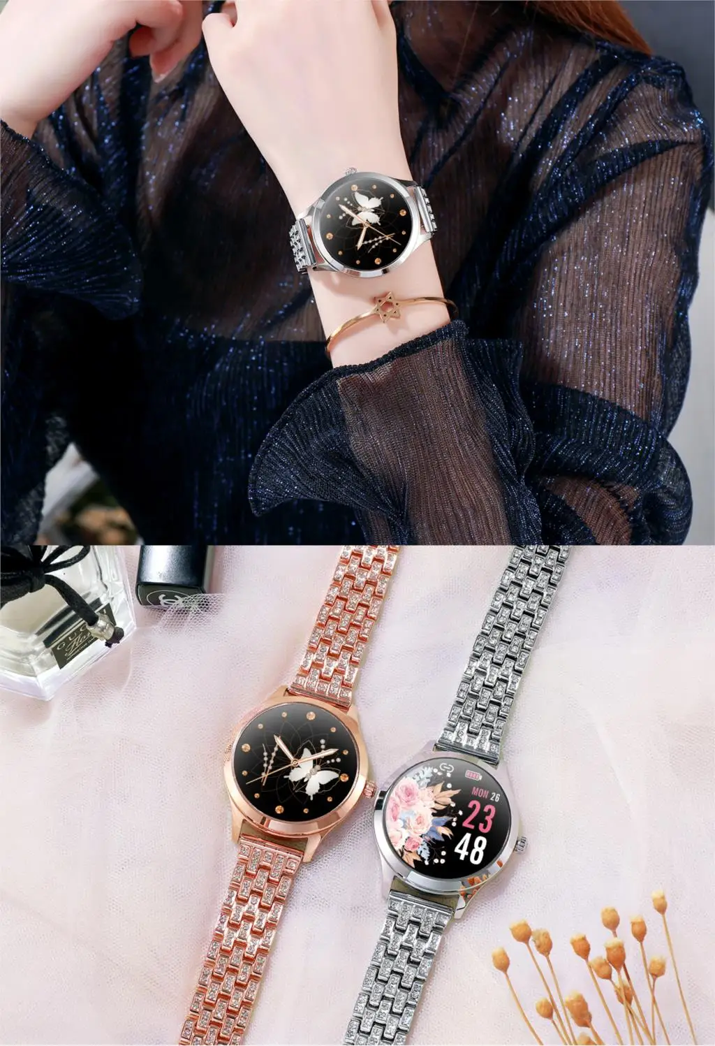 

Smart watch for Women LW07 Android Smartwatch 2021 Latest DIY Watch Face IP68 Waterproof 2.5D Full Touch Round Watch for Ladies