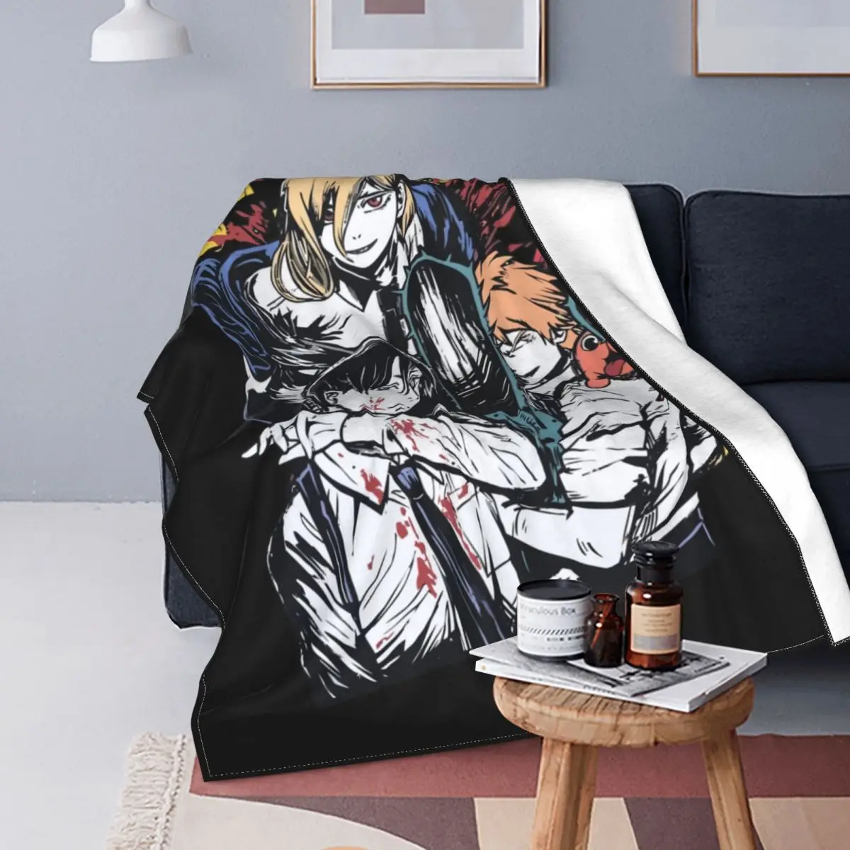 

Anime Chainsaw Man Blanket Flannel Denji Power Aki Pochita Reze Warm Throw Blanket for Bedroom Sofa Bedroom Quilt