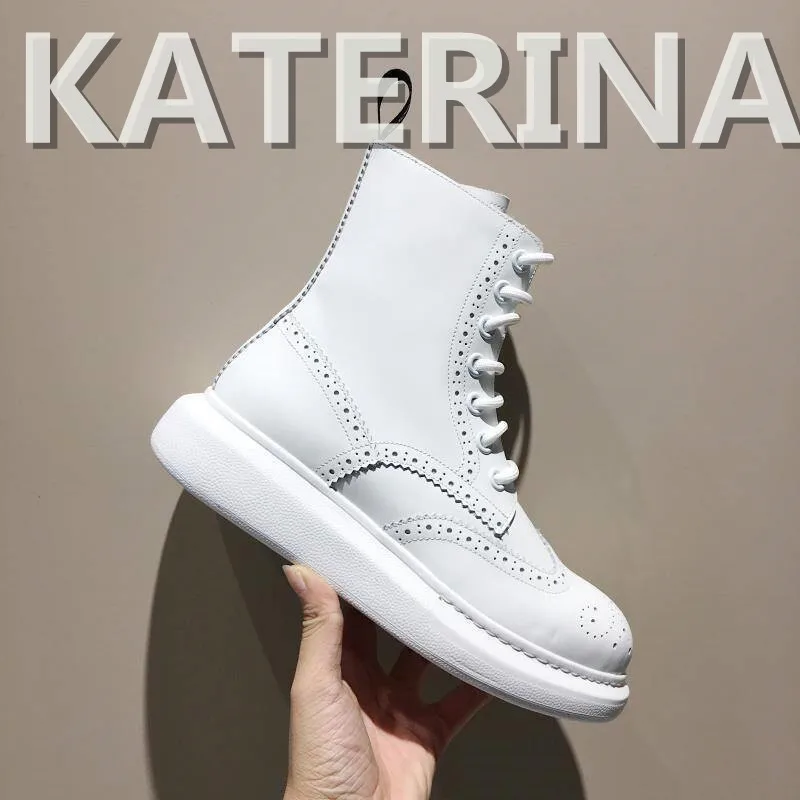 

Winter Round Toe Leather Warm Snow Boots Black White Platform Outdoor Women Runway High Top Sneaker Wool Inside Winter Brand