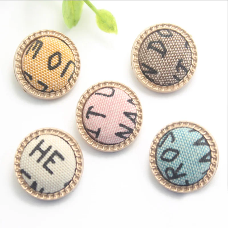 

100 PCS Fog Gold Metal English Wrapping Cloth Combination Buttons Spot Casual Small Suit Windbreaker Buttons Five Colors 18-25MM