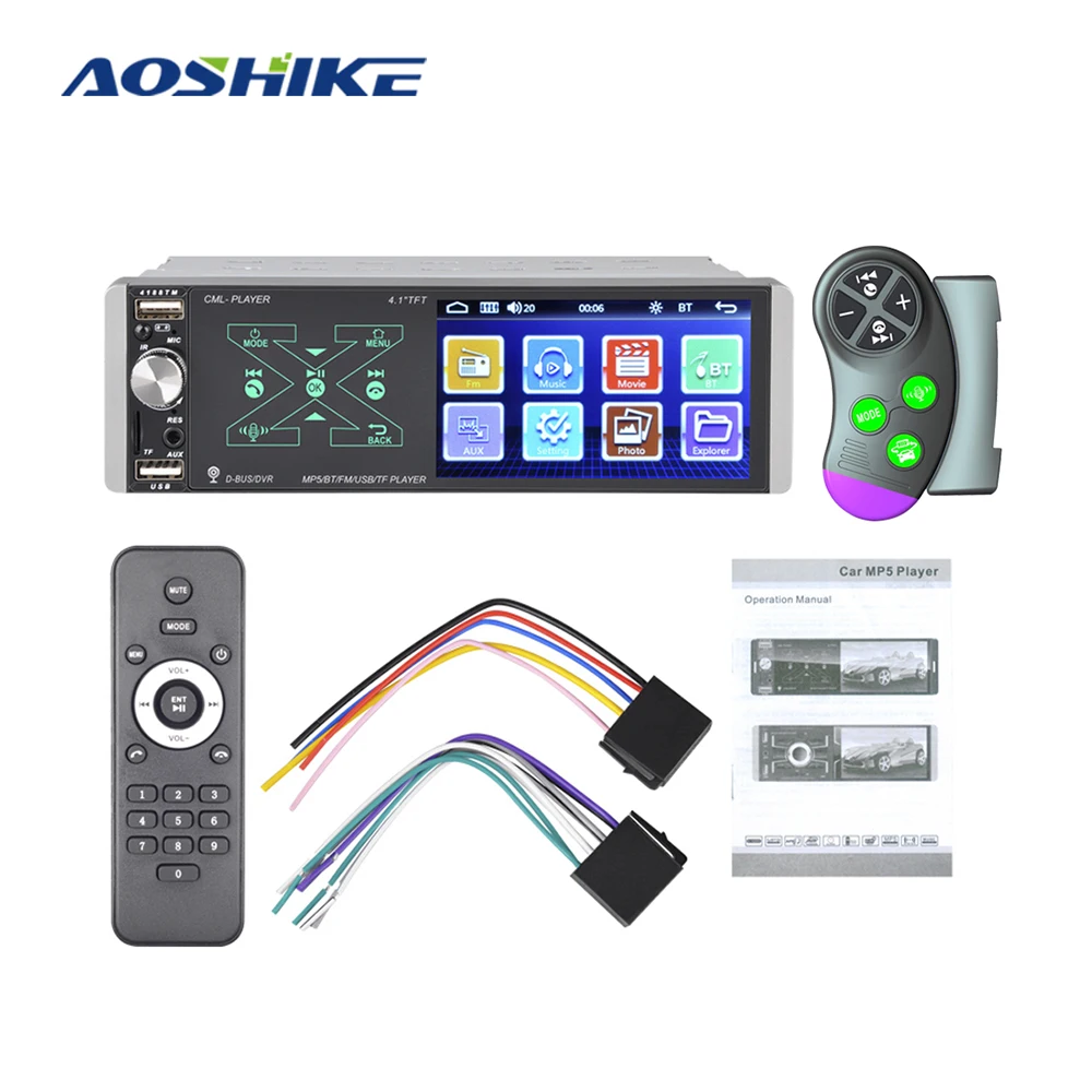 AOSHIKE 4 1 ''Bluetooth USB 5 0 Siri Mirror Link Touch AI Voice Din автомагнитола MP5 плеер FM контроллер