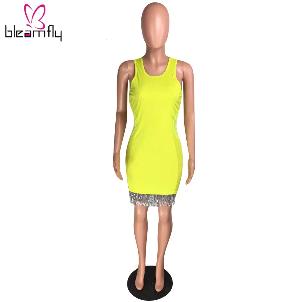 2019 женское осеннее зимнее Сетчатое Мини платье без рукавов с кисточками