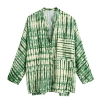 new women vintage oversized tie dyed print blouse long sleeve chic female kimono office lady shirt tops