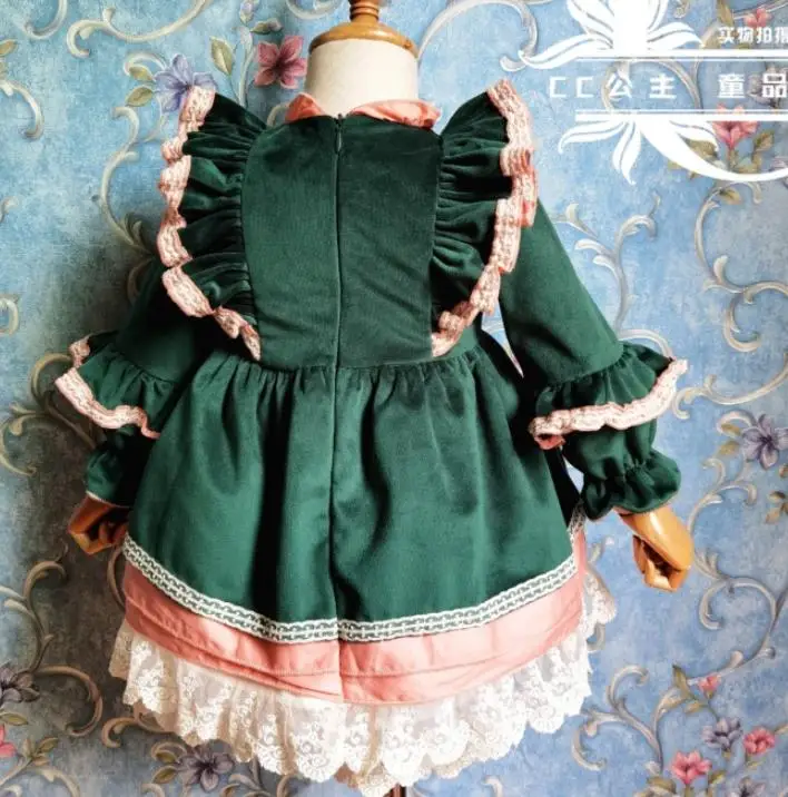 

Baby Girls Spanish Princess Frocks Velvet Dress Autumn Long Sleeve Lace stitching ball gown Dress