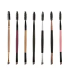 1 шт., двусторонняя Кисть для макияжа бровей с деревянной ручкой, плоские Угловые кисти для бровей, инструменты для макияжа