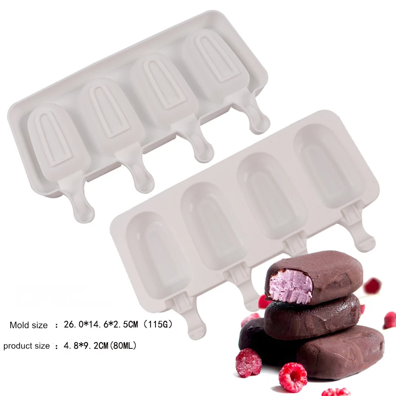 

Silicone Ice Cream Mold DIY Homemade Popsicle Molds Freezer Juice 4 Cell Big Size Ice Cube Tray Popsicle Barrel Maker Mould Tool