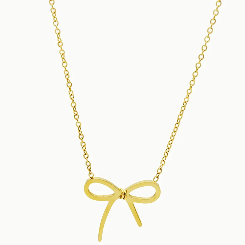 

YUN RUO 2021 Vintage 18 k Gold Color Bowknot Ribbon Pendant Necklace Fashion Titanium Stainless Steel Jewelry Woman Accessory