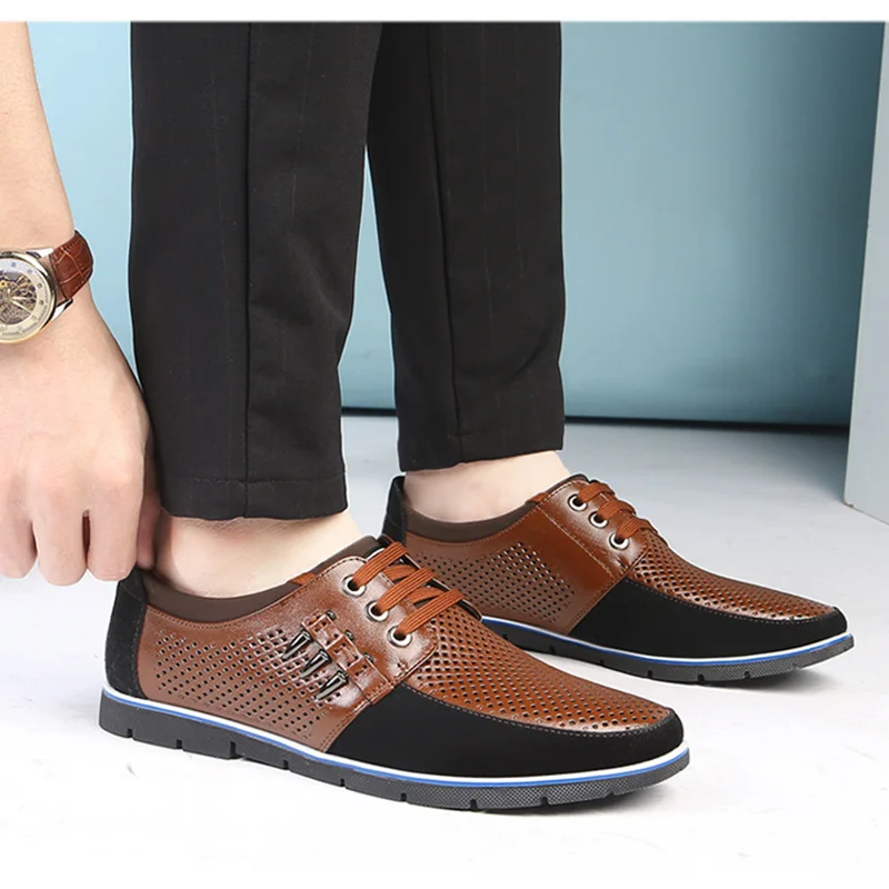 Горячая Мужская обувь кожи Дышащая с перфорацией для увеличения Спортивная