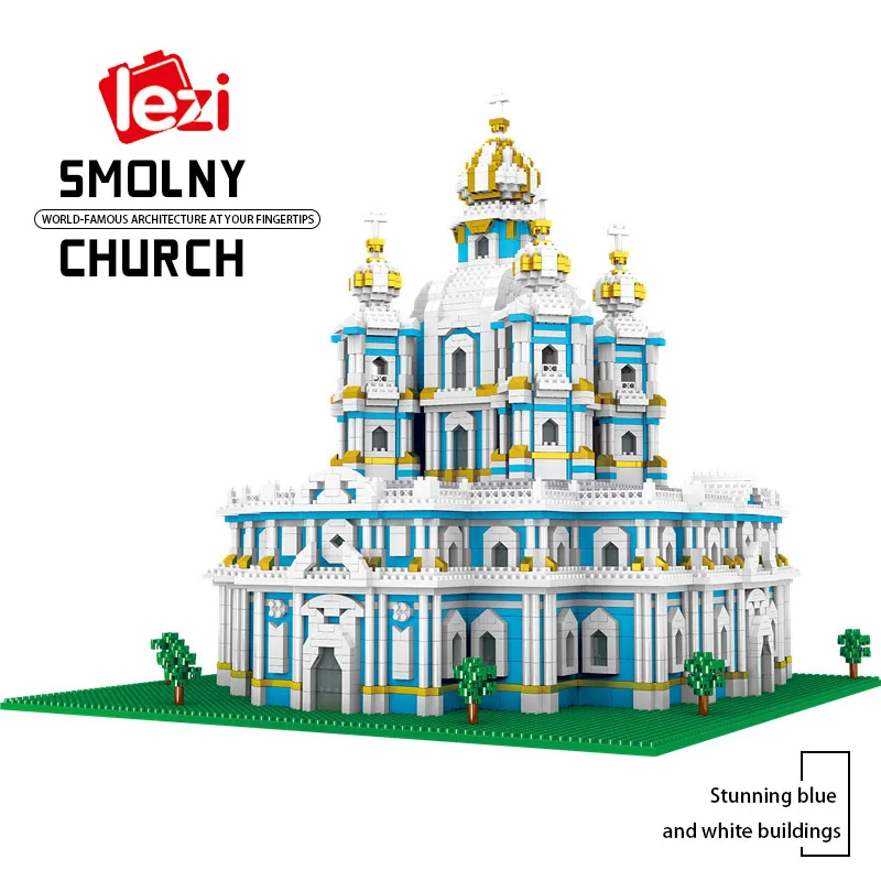 

St.Petersburg Smolny Church LEZI World Famous Mini Micro Building Blocks Street View 3D Architecture Model Bricks Children Toy