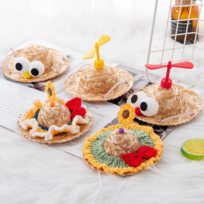 

Pet Dog Woven Straw Birthday Beach Party Decor Cats Hats Spring Summer Sunhat Country Style Photo Props Cap Outdoor Accessory