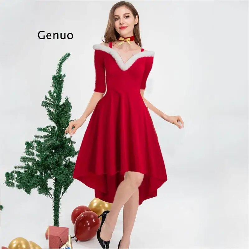 

2021 Christmas Costume for Woman Dress Sexy V-Neck Elegant Half Sleeve Party Dresses for Women Clothes Female Vestidos