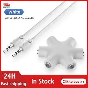 Аудиокабель Aux 3,5 мм, разветвитель с 1 штекера на 5 гнездовых разъемов для наушников, переходник с 3,5 разъемами для планшета, MP3, MP4, смартфона
