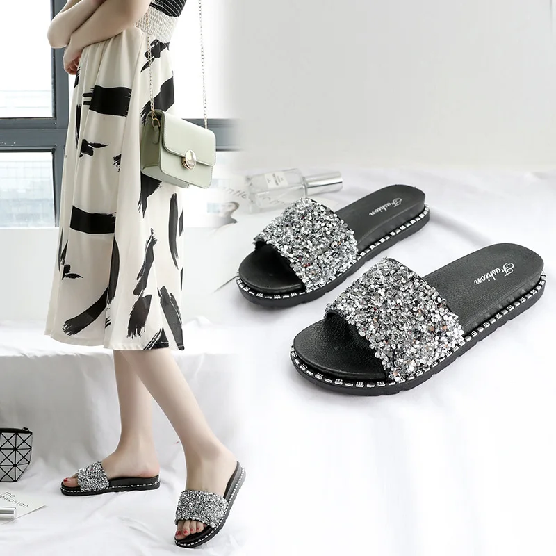 

Fashion women's sandals, new women's summer wear, fashion all-match sequinsandals,thick-soled flip-flop beach shoes women shoes