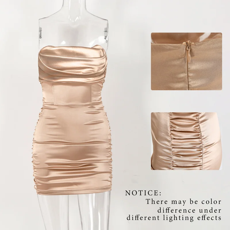 

Bodycon Party Dress For New Year 2021 Women Satin Backless Club Clothes Off Shoulder Strapless Vestidos Woman's Elegant