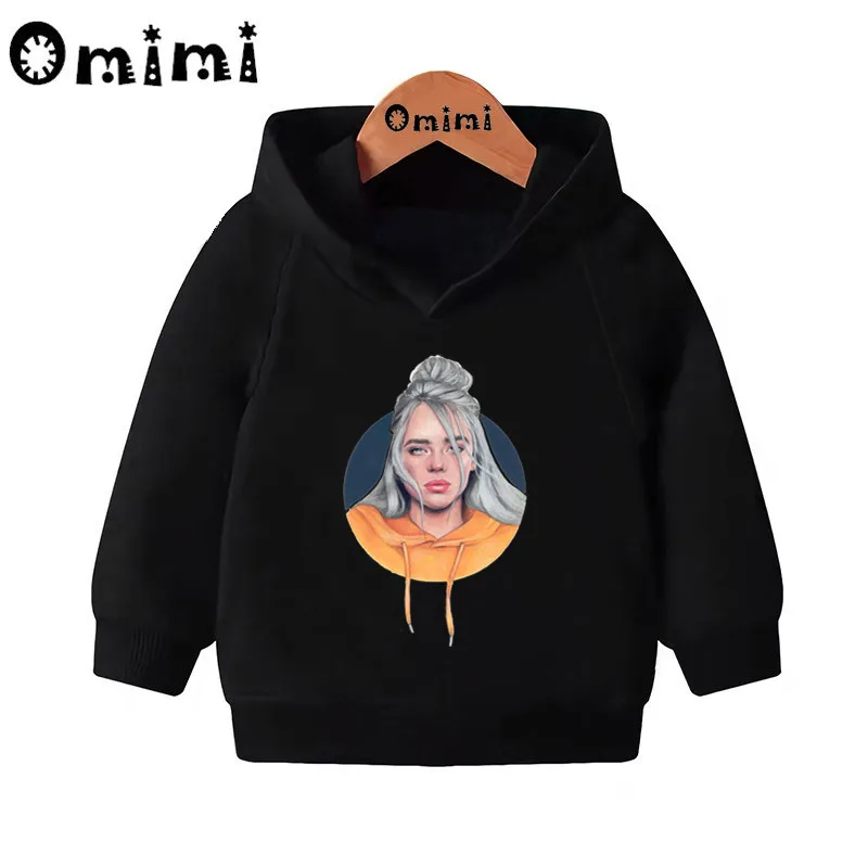 Детские толстовки Billie Eilish в стиле хип-хоп; Детские повседневные толстовки с капюшоном; пуловер для малышей; топы для девочек и мальчиков; осенняя одежда; KMT4545 - Цвет: Black-4545A