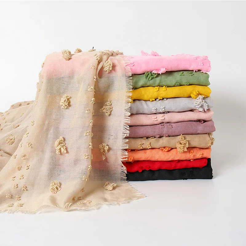 Лидер продаж однотонный шарф из хлопка с кисточками помпон шаль женский большого