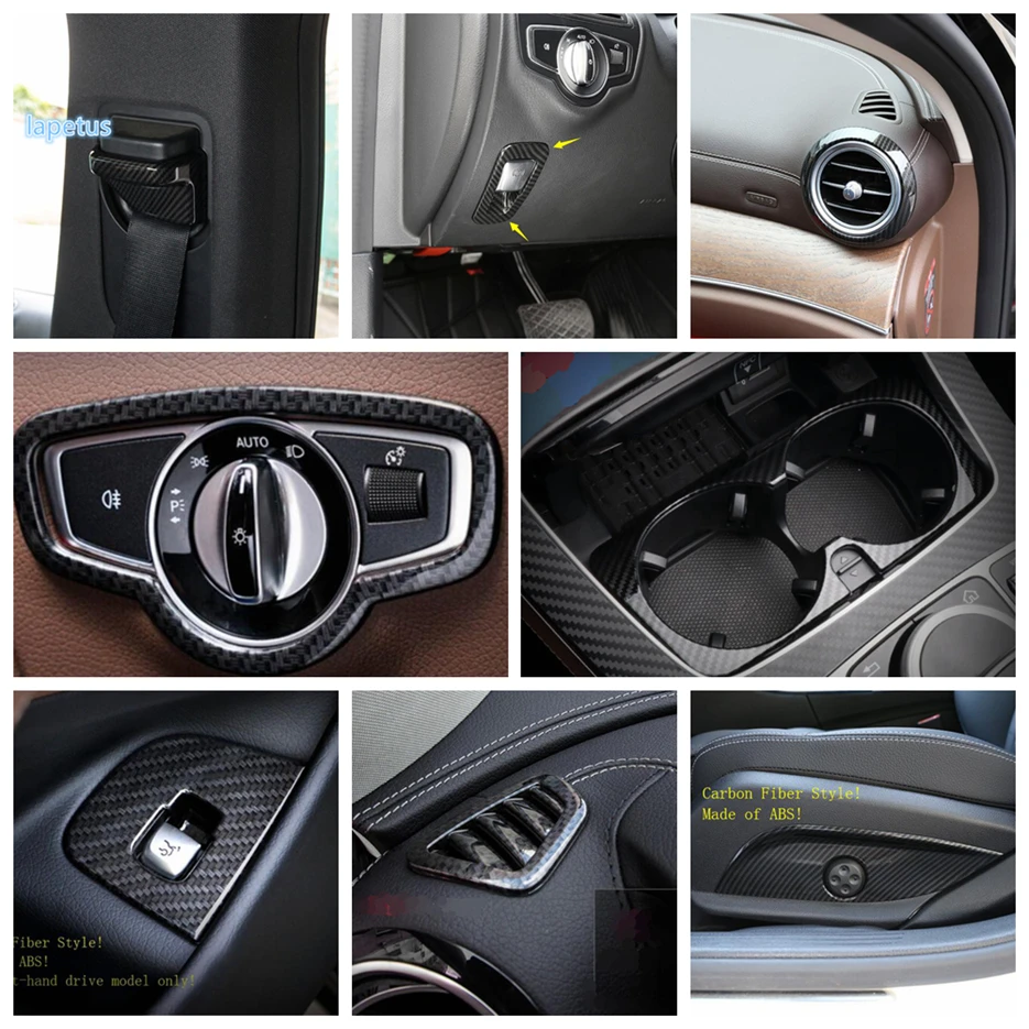 

Lapetus Carbon Fiber Look Interior Refit Kit Air AC / Rear Door Button Cover Trim For Mercedes-Benz E-Class W213 2016 - 2020 ABS
