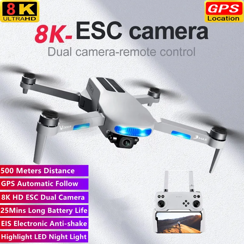 

GPS Optical Flow Dual Positioning Remote Control Drone 8K EIS Dual Camera 25Mins Waypoint Flight Auto Follow RC Quadcopter Toy
