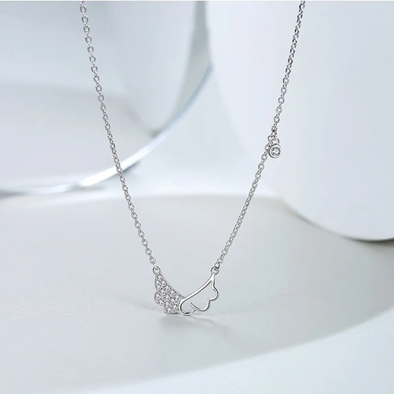

925 Серебряное ожерелье для женщин; Простые элегантные крылья из циркона кулон ключица цепочка ожерелье юбилей, ювелирное изделие, подарок