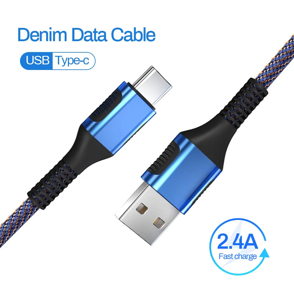 

Высококачественный джинсовый USB C кабель для передачи данных Тип C 2.4A шнур для быстрой зарядки передачи данных 1 м 2 м 3 м для Samsung Xiaomi Тип C кабе...