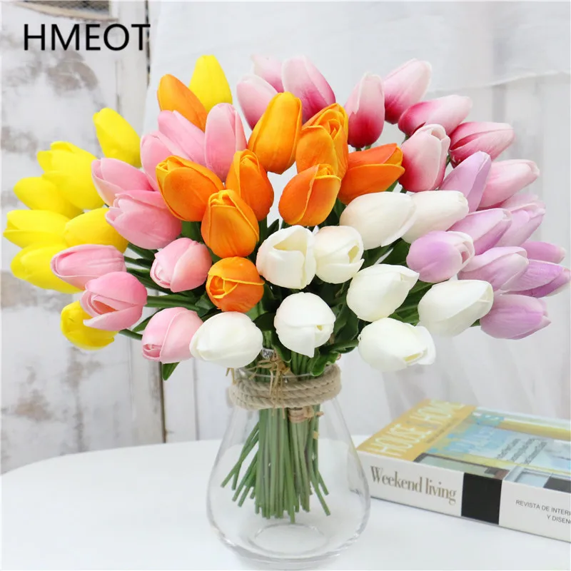 HMEOT 10 шт. настоящие на ощупь цветы латексные тюльпаны искусственный букет цветок