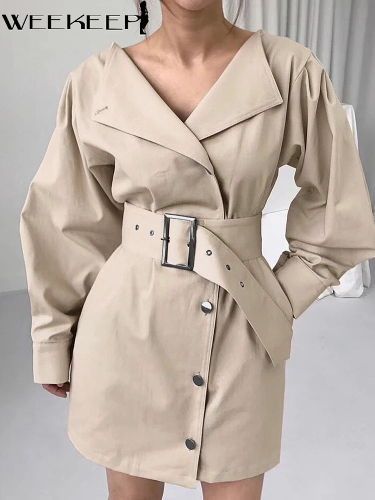 

Женское пальто с поясом Weekeep, свободное элегантное пальто с длинным рукавом в Корейском стиле на осень, Y2k