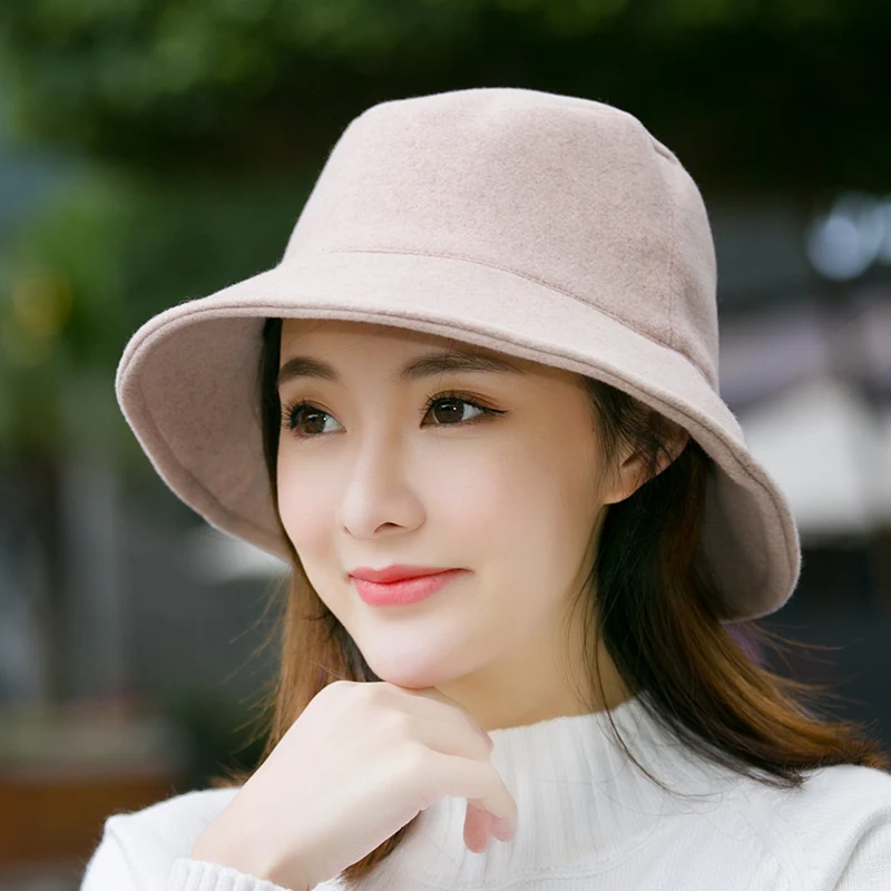 

H7701 Women Bucket Hat Lady Pure Color Simple Warm Spring Autumn Winter Fisherman Cap Korean Fashion All-match Jazz Basin Hats