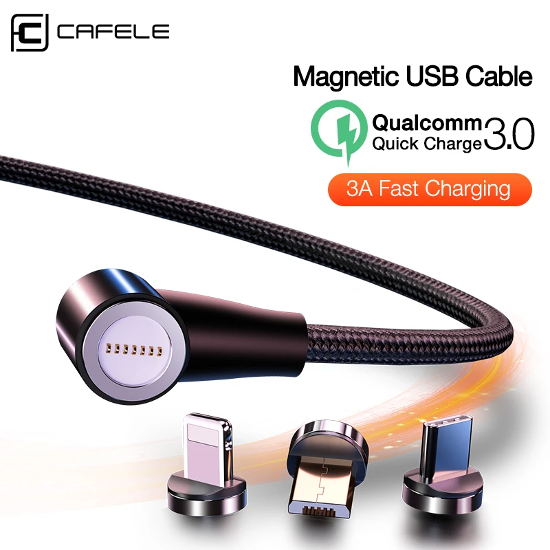 Магнитный usb кабель Cafele QC3.0 для iPhone зарядный Micro USB Type C провод Huawei Xiaomi Samsung шнур