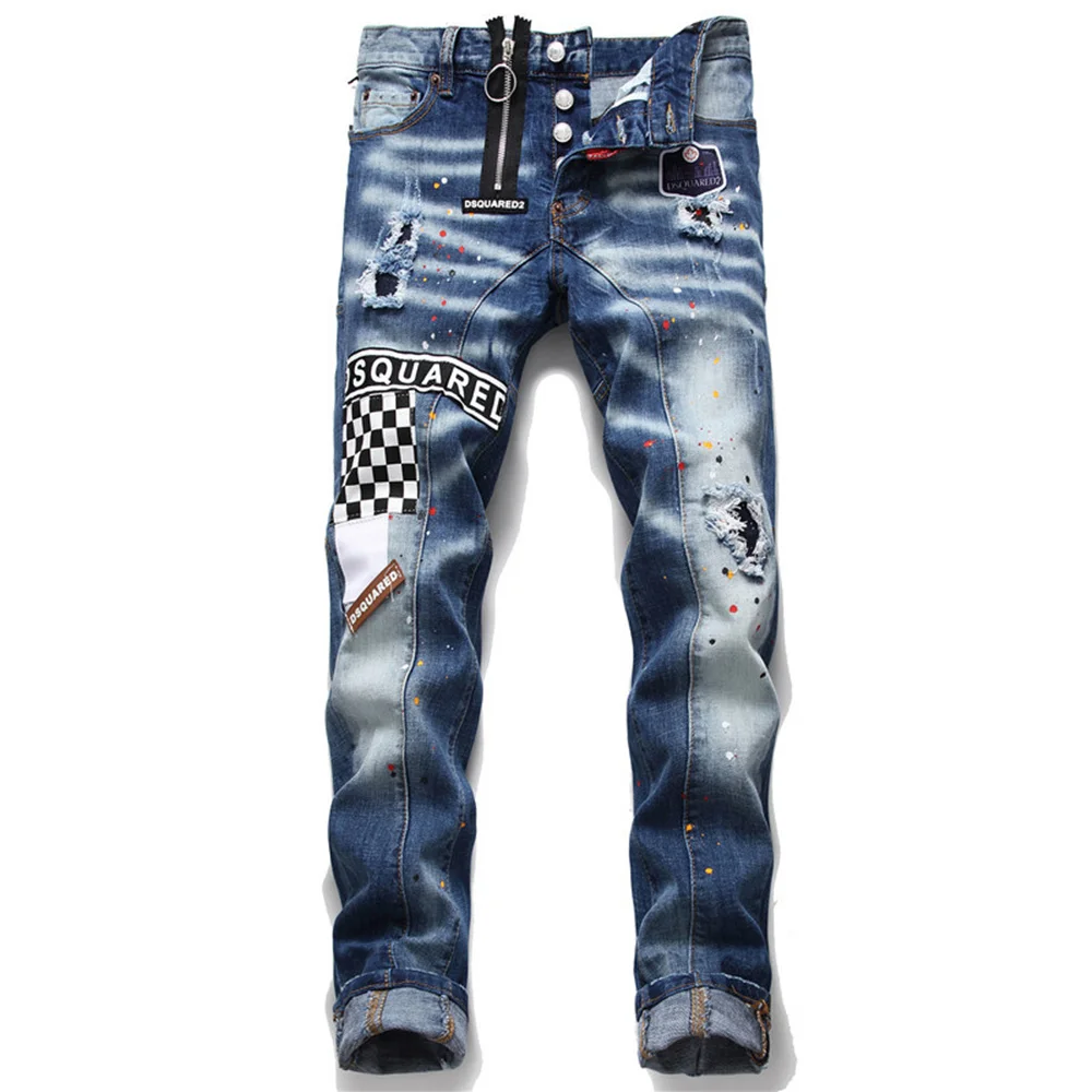 

Denim Designer Hole Jeans High Quality Ripped for Men Size 28-38 2021 Autumn Winter Plus Velvet HIP HOP Punk Streetwear